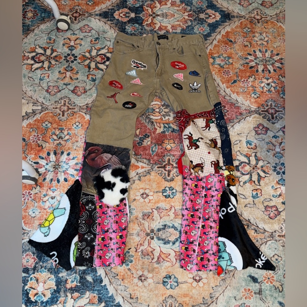 Colorful Patchwork Flared Pants With Fun Designs … - image 1